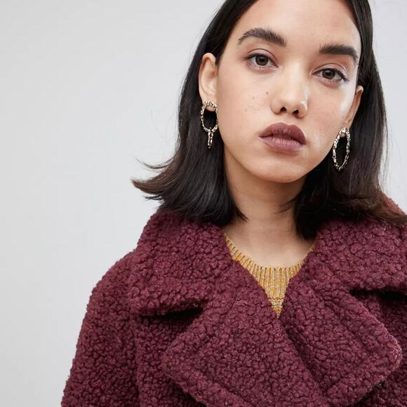 NWT Vintage Hot Kiss Fuzzy Burgundy Coat Jacket - Picture 6 of 11